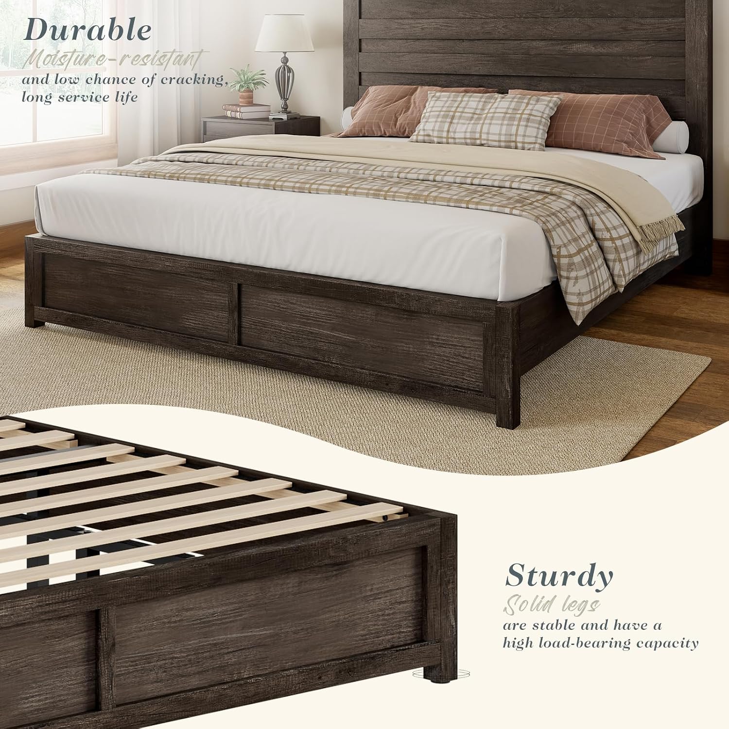 Albott Queen Size Platform Bed Frame with 49' Headboard, Farmhouse Bed Frame with Wood Slat Support/No Box Spring Needed/Easy Assembly, Rustic Grey