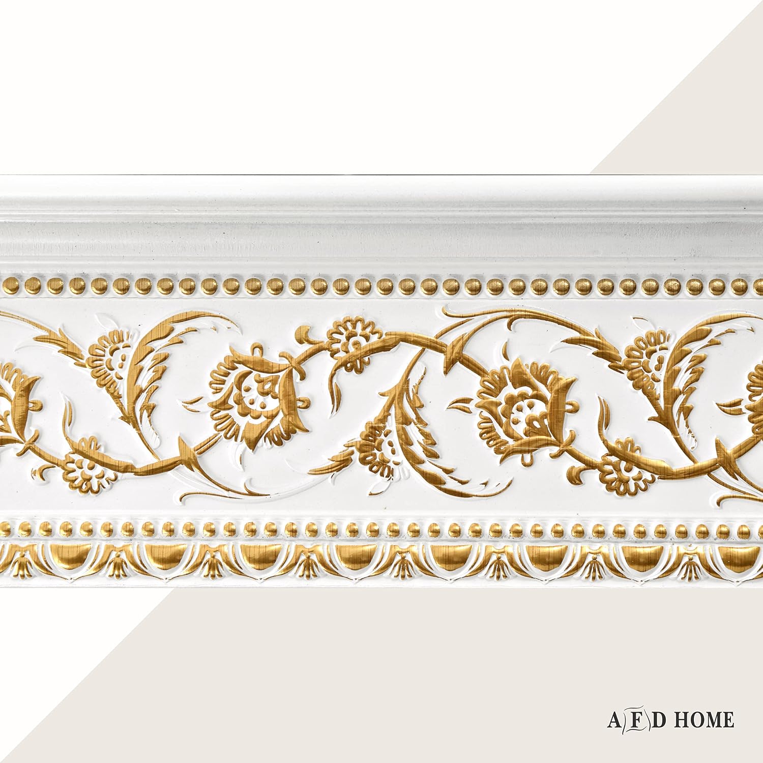 6-Piece Crown Molding Crown Decor Set, Molding Trim for Walls, 94 Inches, Gold Floral on French White