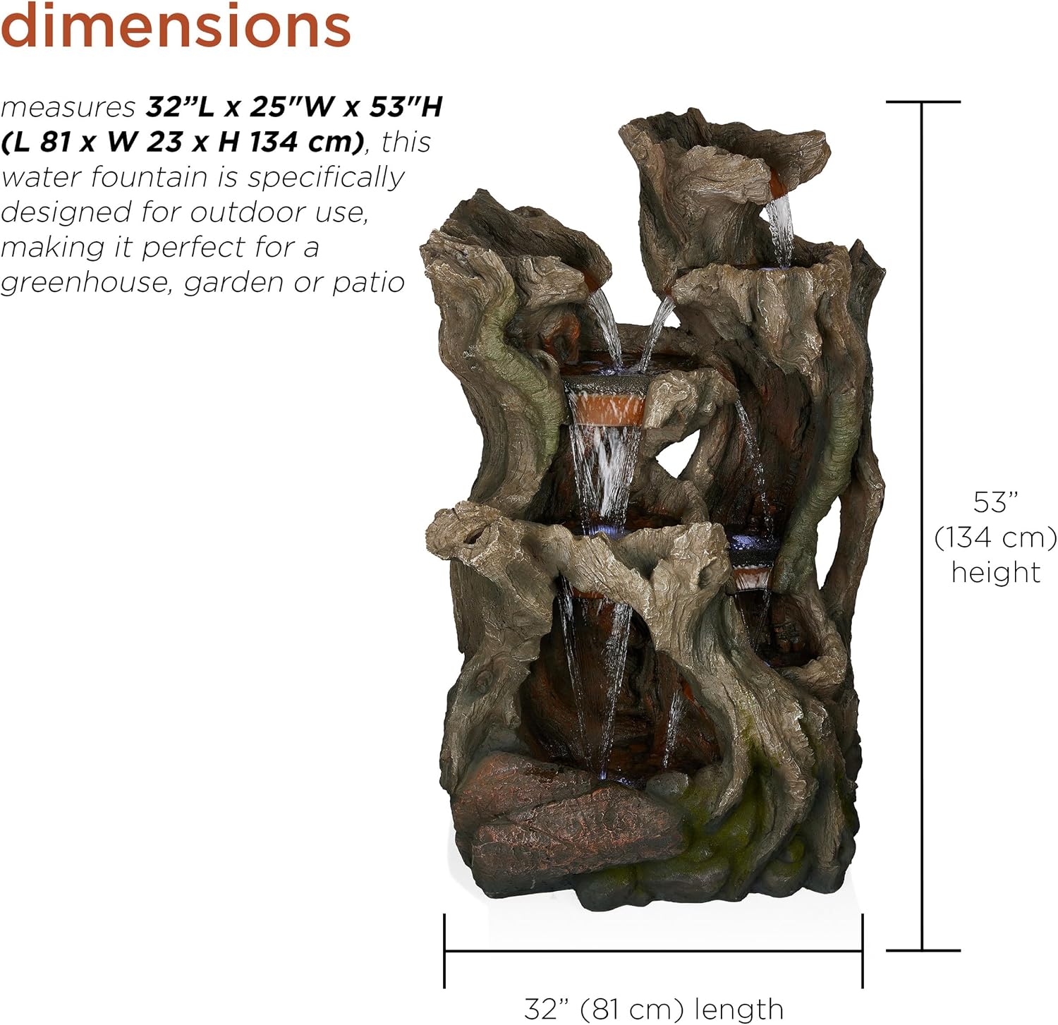 Alpine Corporation WIN1398 Outdoor Cascading Willow Tree Floor Fountain with Cool White LED Lights, 53' Tall