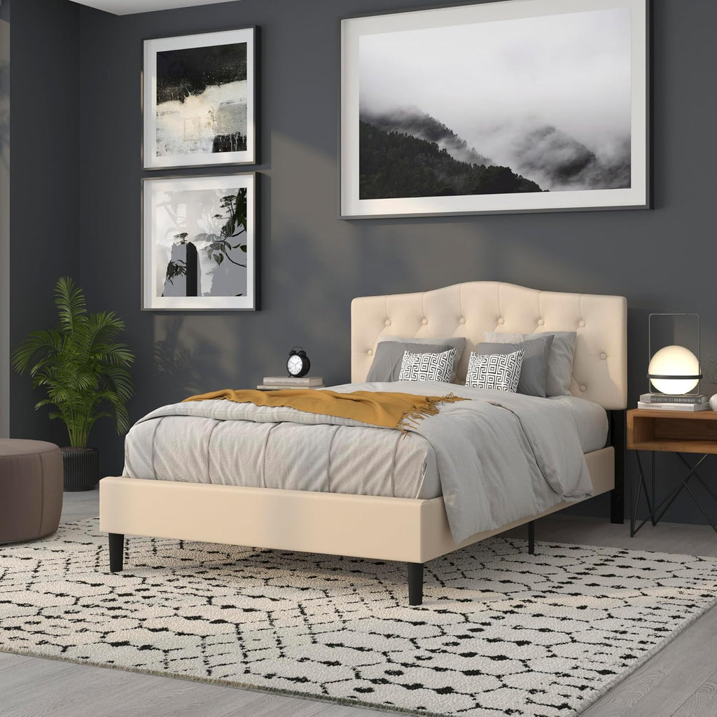 Flash Furniture Cambridge Button Tufted and Diamond Stitched Upholstered Full Size Headboard in Beige Fabric