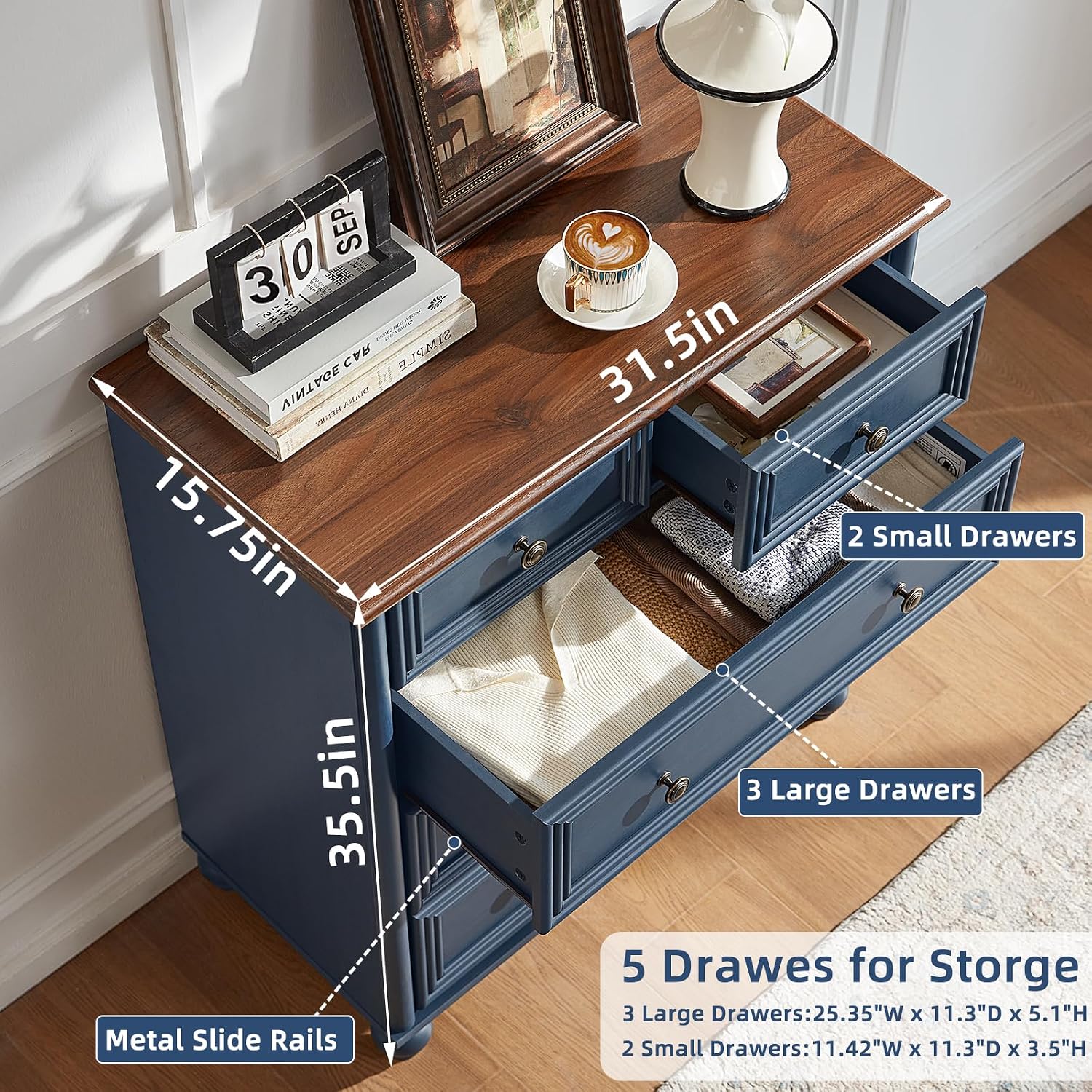 Farmhouse Dressers & Night Stand Set of 3, Wood 54' Wide 6 Drawer Dresser & 35.5'Tall Chest of Drawers, 18' with Charging Station Nightstand, Bedroom Furniture Dresser Set for Home Living Room Hallway