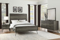 5-Piece Modern Queen Size Bed Set Panel Gray Finish Solid Acacia Wood Metal Legs Bedroom Furniture