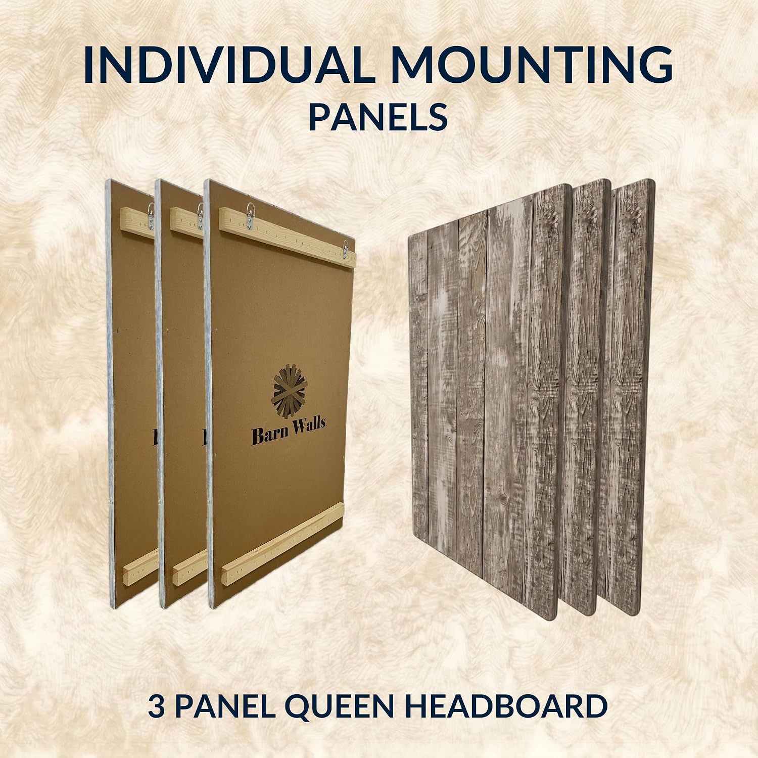 Barn Walls Queen Wood Headboard - Graywash Farmhouse Design - Wall Mounted Floating Headboard for Queen Size Bed - Handcrafted Solid Wood - Easy No-Drill Installation