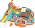 Inflatable Bounce House with Double Slide, 10 in 1 Large Bounce Castle with 750W Blower, Water Slide, Jumping, Splash Pool, Climbing Wall, Toy Stand, Water Cannon, Basketball, Tunnel, Outdoor, Orange
