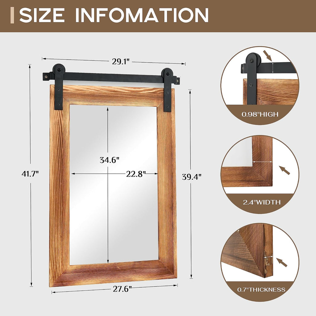 COGOOD Bathroom Mirrors for Over Sink - 42' x 29' Farmhouse Barn Door Mirror for Living Room, Entryway, Bedroom, Vanity Wall Decor Brown