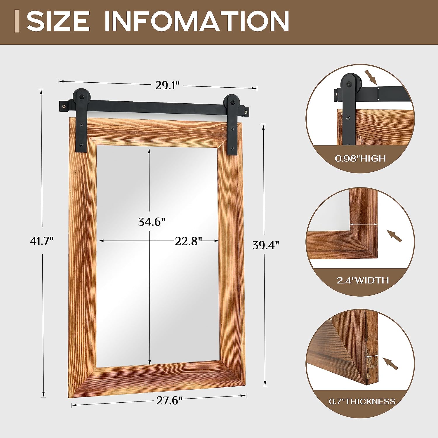 COGOOD Bathroom Mirrors for Over Sink - 42' x 29' Farmhouse Barn Door Mirror for Living Room, Entryway, Bedroom, Vanity Wall Decor Brown