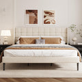 King Size Bed Frame with Wingback Headboard, Velvet Upholstered Platform Bed Frame with Button Tufted Headboard, Wooden Slats Support, No Box Spring Needed, Noise Free, Easy Assembly, Beige