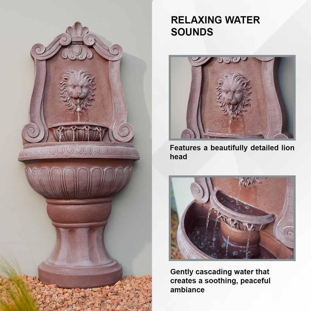 XBrand 52.4' Sandstone Lion Head Floor Fountain