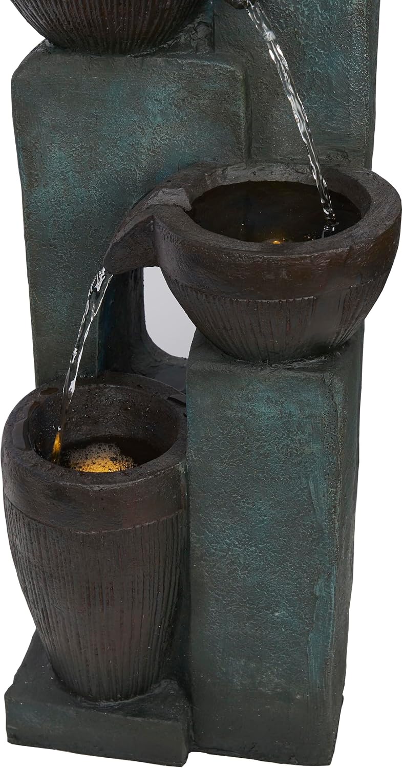 Alpine Corporation TZL396 31' 4 Tier Bowls Cascading Fountain with LED Lights, Elegant Outdoor Water Feature for Garden, Patio, Yard & Outdoor Spaces, Relaxing Waterfall Fountain, Gray