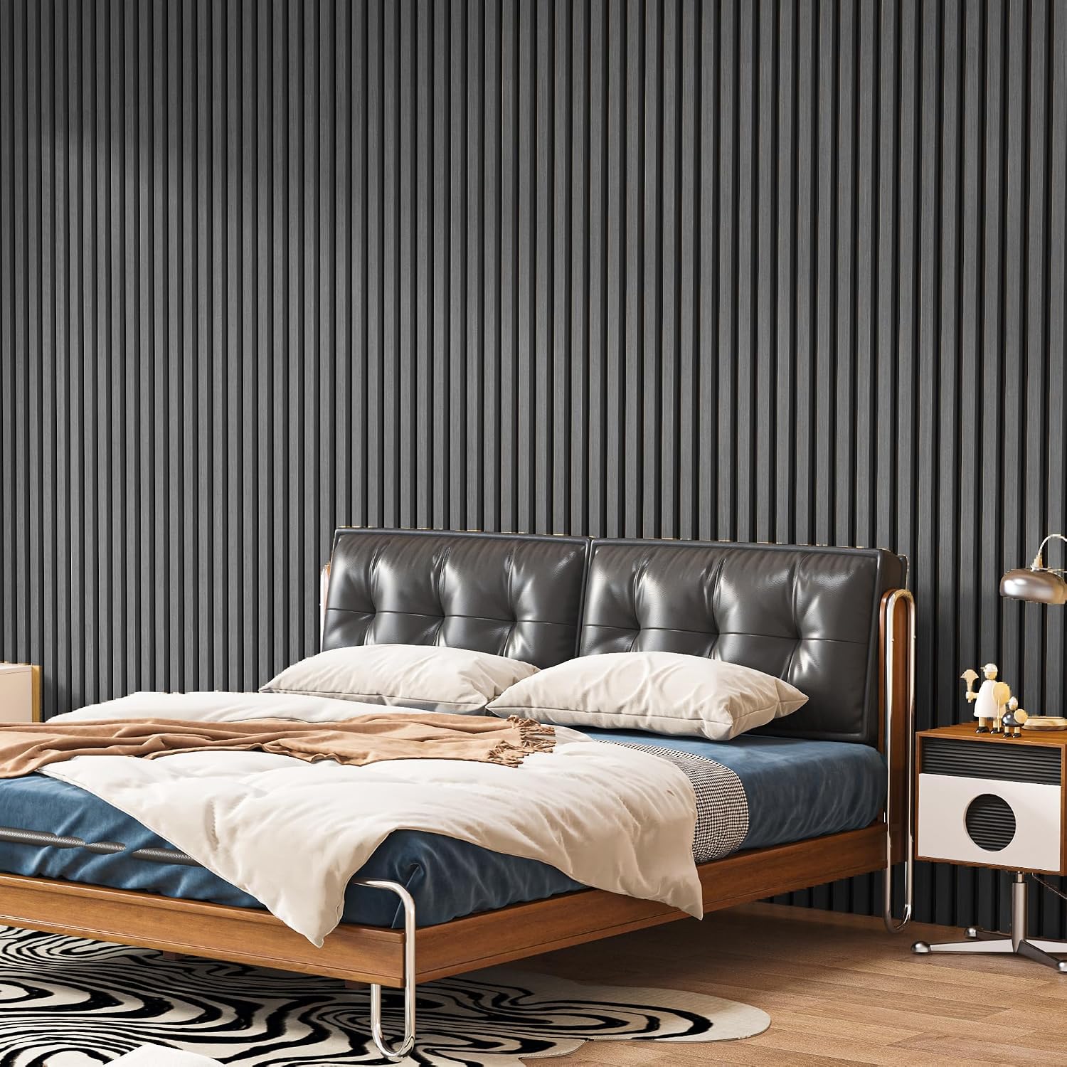 Art3d 2 Pack 94.5 x 24 inch Wood Slat Acoustic Panels for Wall & Ceiling - 31 sq.ft 3D Fluted Sound Absorbing Panel with Wood Finish, Matte Black