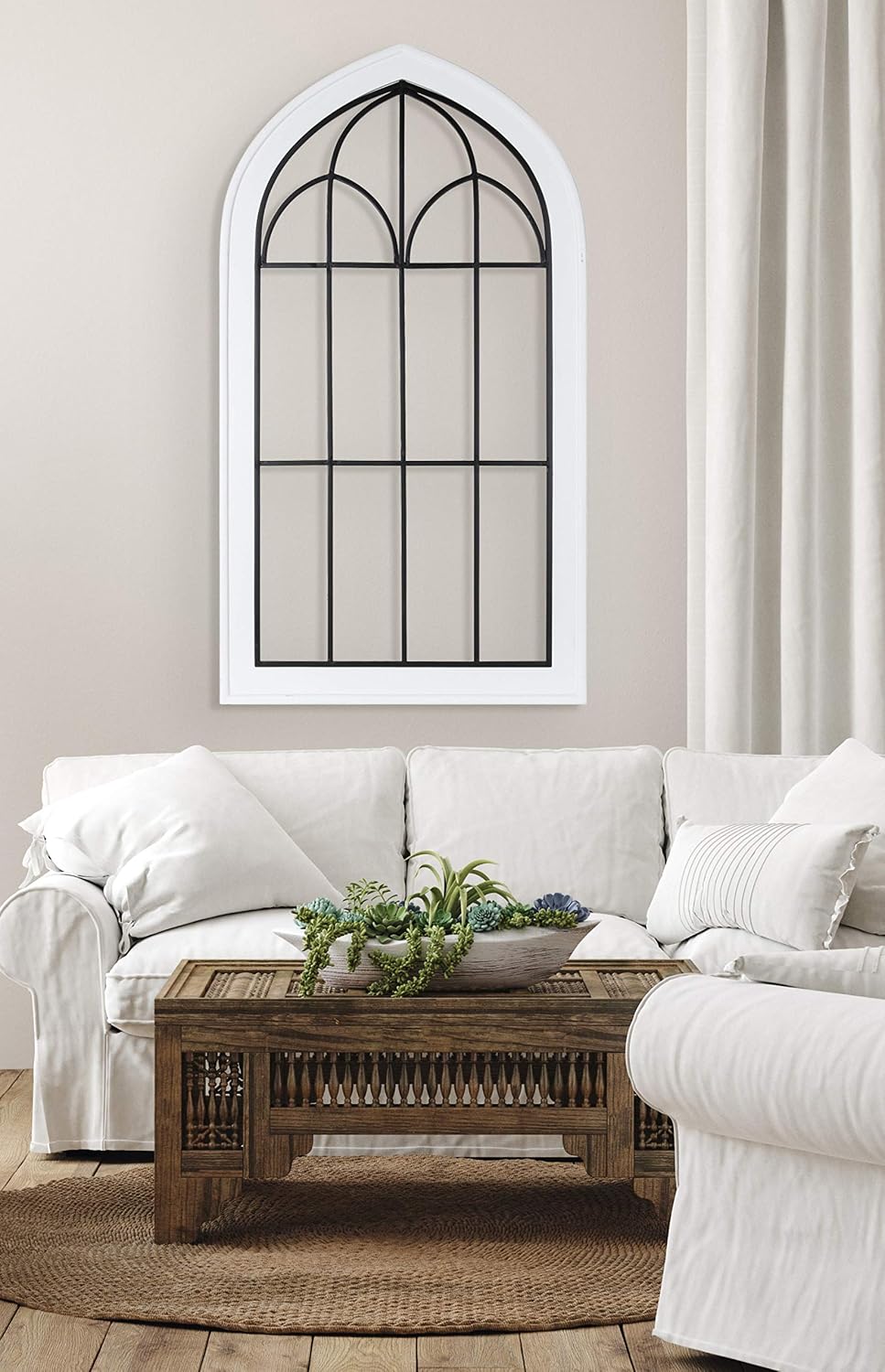Kate and Laurel Rennell Farmhouse Wall Plaque, 26.5 x 48, White, Wood and Metal Arched Wall Decor