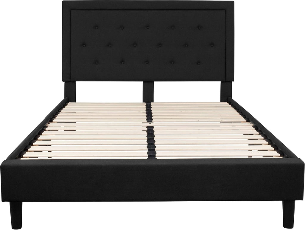 Flash Furniture Roxbury Queen Size Tufted Upholstered Platform Bed in Black Fabric