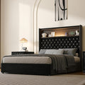 JIVOIT Full Size Bed Frame with Storage, Velvet Tufted Soft Bed Frame with 52'' High Headboard with Rivet Decoration, Wing-Back Platform Bed with Headboard Shelf, No Box Spring Needed (Black,Full,42)