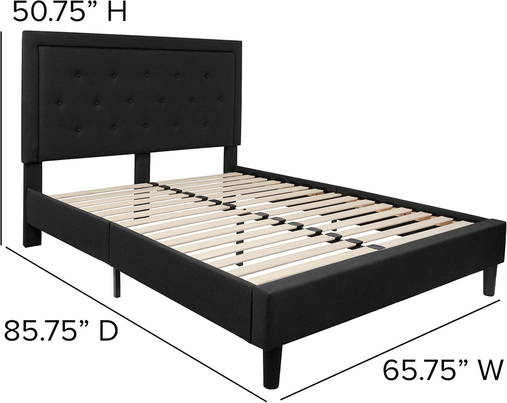 Flash Furniture Roxbury Queen Size Tufted Upholstered Platform Bed in Black Fabric