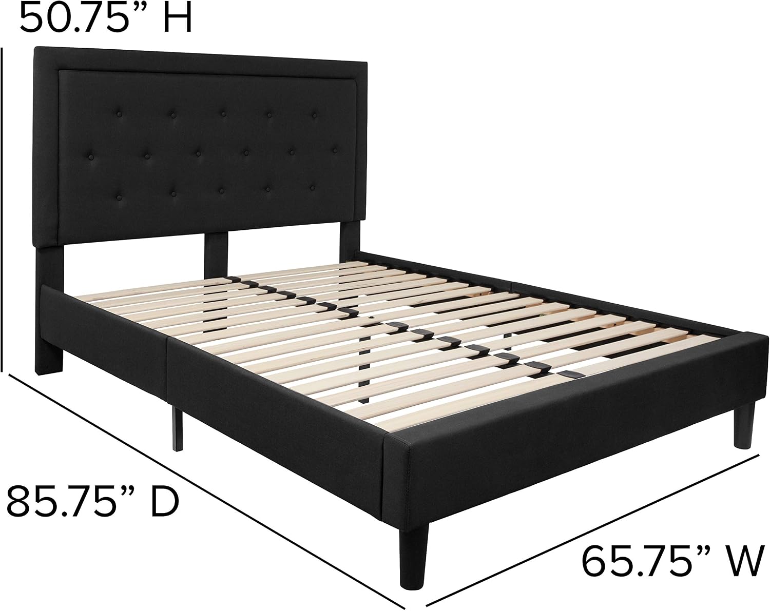 Flash Furniture Roxbury Queen Size Tufted Upholstered Platform Bed in Black Fabric