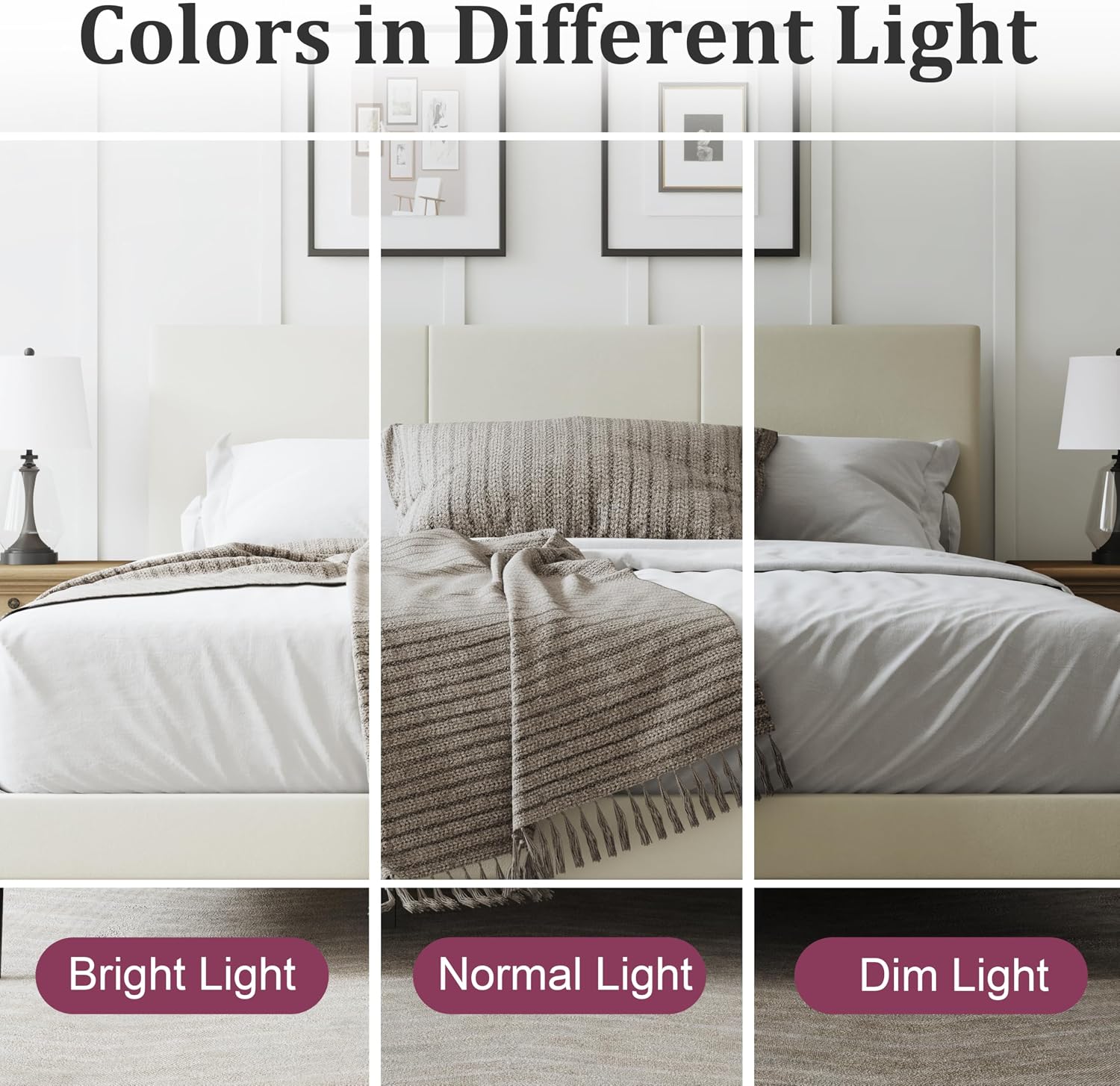 Full Size Bed Frame with Headboard, Velvet Upholstered Platform Bed Frame, Sturdy Slatted Support for Springless Mattresses, Silent Operation, Easy to Assemble, Beige