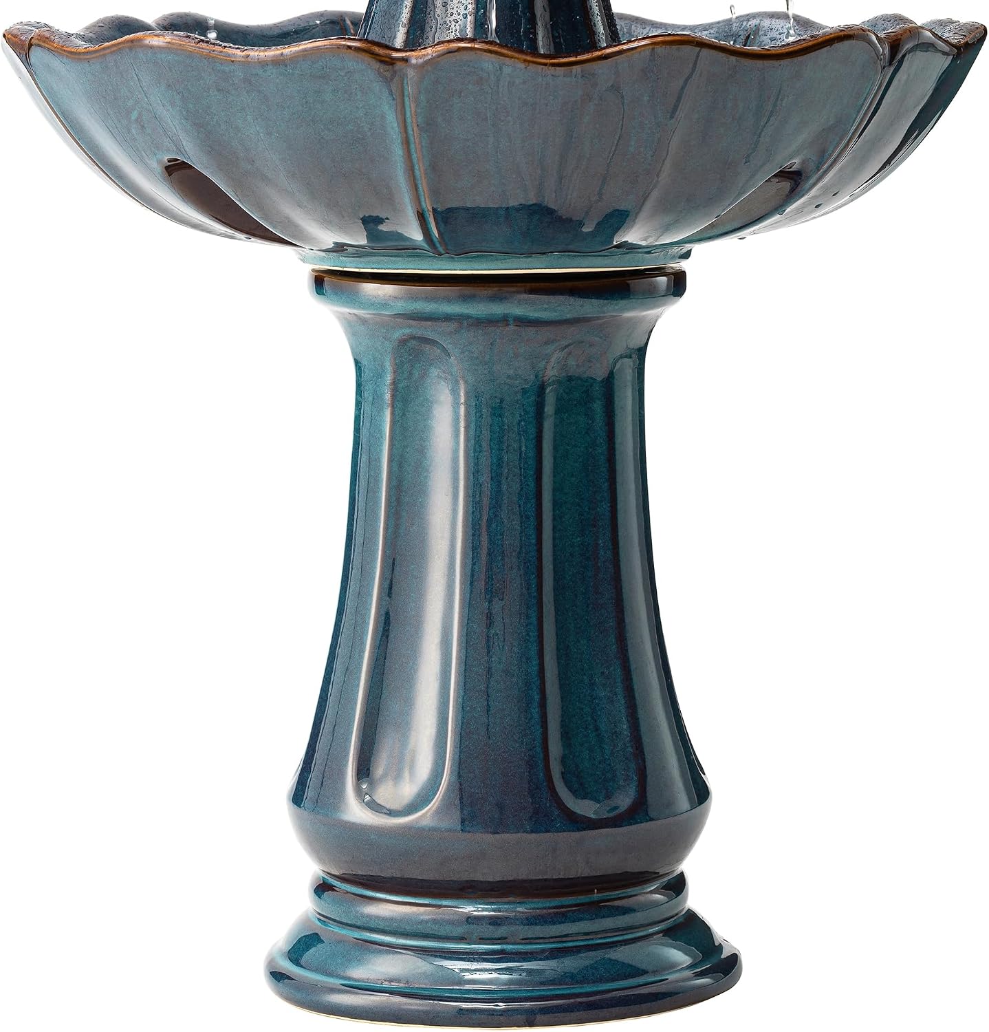 Glitzhome Outdoor 3 Tier Pedestal Fountain with LED Light & Pump - 45.25' H, Ceramic Turquoise Water Fountains Waterfall Large Floor-Standing Garden Fountain for Patio, Lawn, Backyard