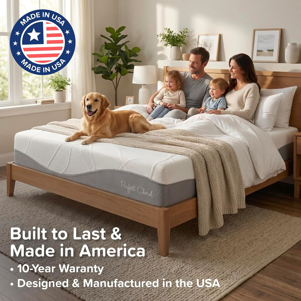 Perfect Cloud UltraPlush Full Mattress - 10 Inch Cooling Gel Memory Foam, Charcoal-Infused, Pressure Relief, Motion Isolation, Bed in a Box, Made in USA (RV Short Queen)