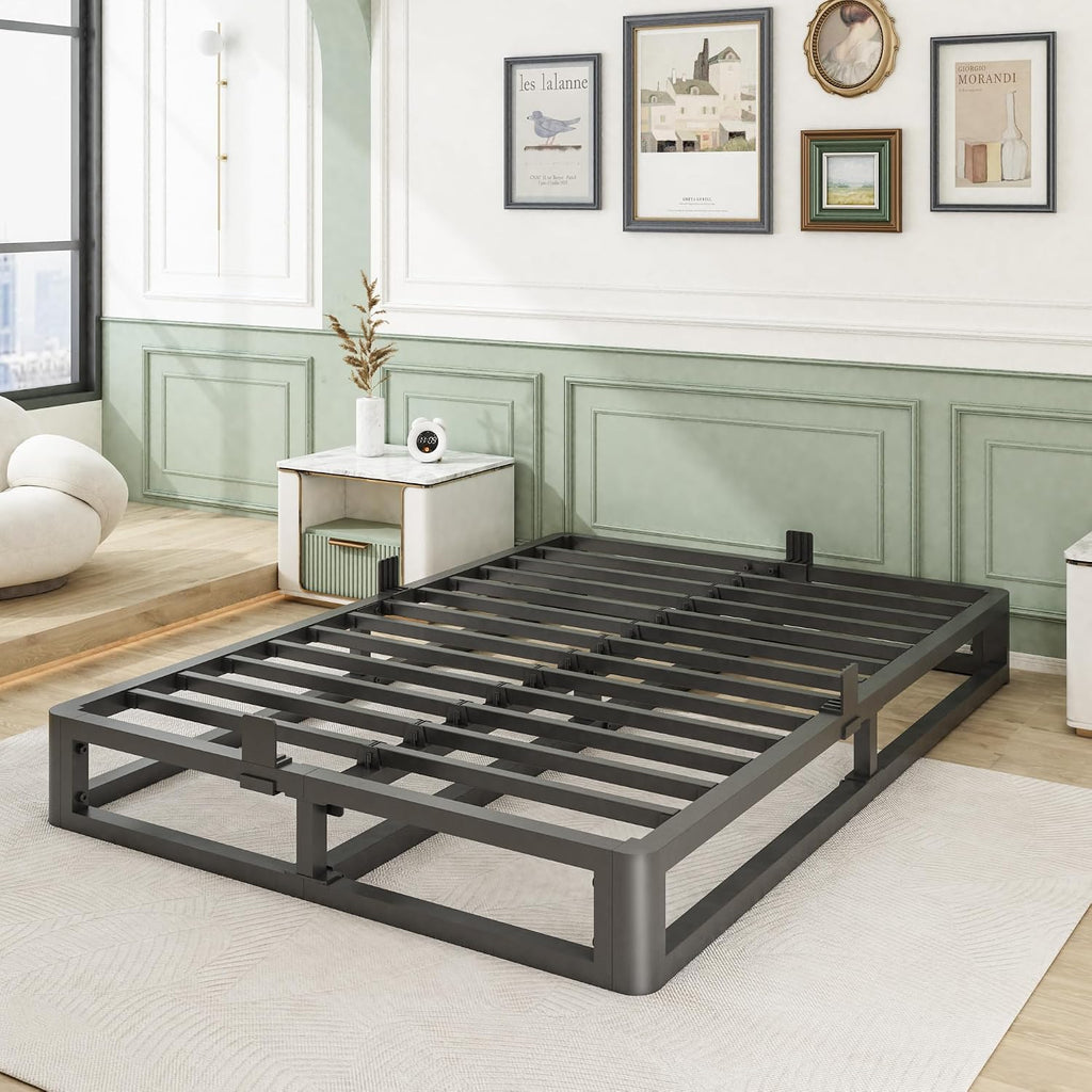 Firpeesy 6 Inch King Bed Frame with Round Corner, Heavy Duty 3500 LBS Steel Slats Support with Mattress Slide Stopper, No Box Spring Needed, Noise Free, Easy Assembly