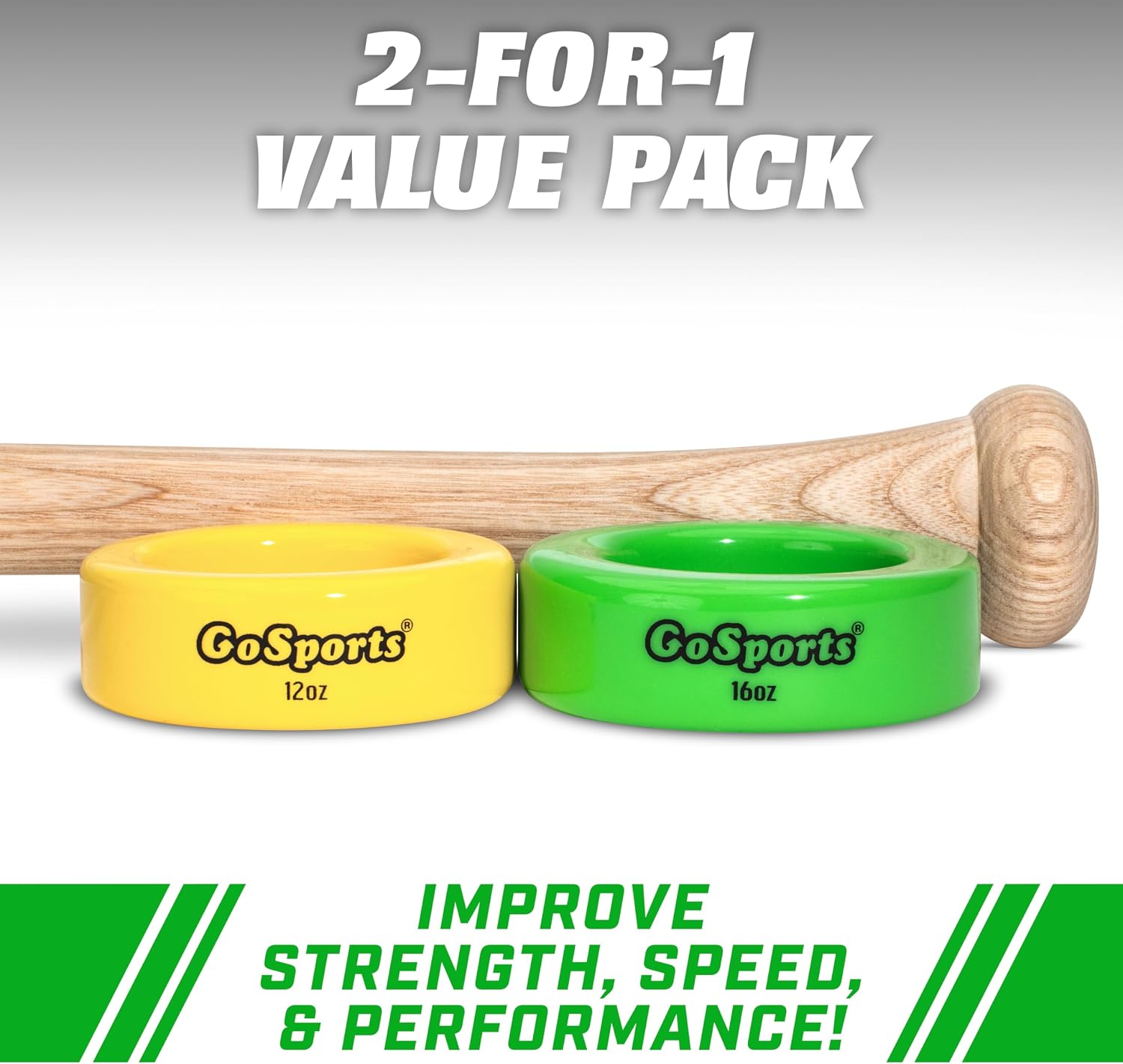 GoSports Baseball and Softball Bat Weights - 2 Pack Baseball Donuts - 16 oz & 12 oz