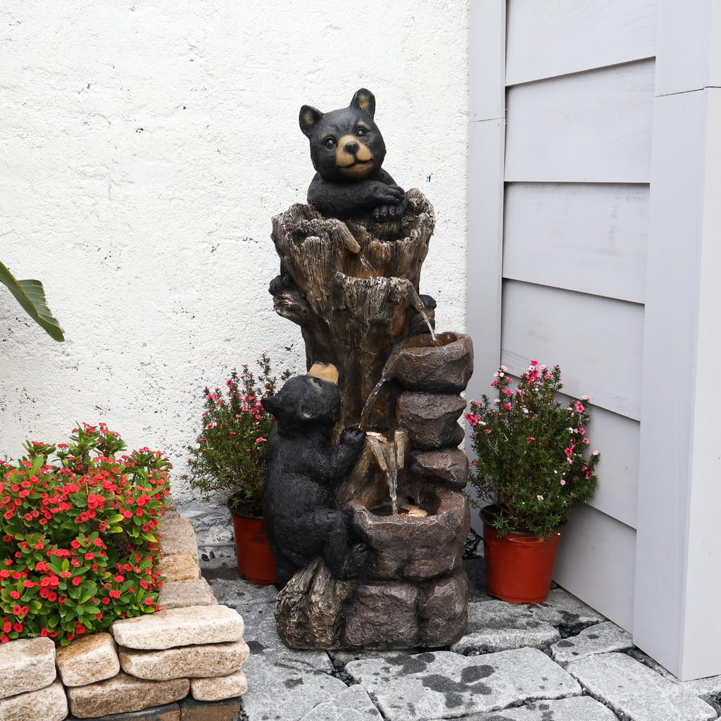 YZM 40.16' H 5 Tier Outdoor Fountain Black Bears Climbing Tree Garden Water Fountain Outdoor Water Feature Resin for Farmhouse Patio Yard Deck Home Lawn Porch House Relaxation Exterior Balcony