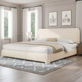BarnFurin Boucle Upholstered California King Bed Frame/Soft Rounded Corners Headboard/Low Profile Bed Frame/No Box Spring Needed/Non-Slip and Noise-Free/Cream