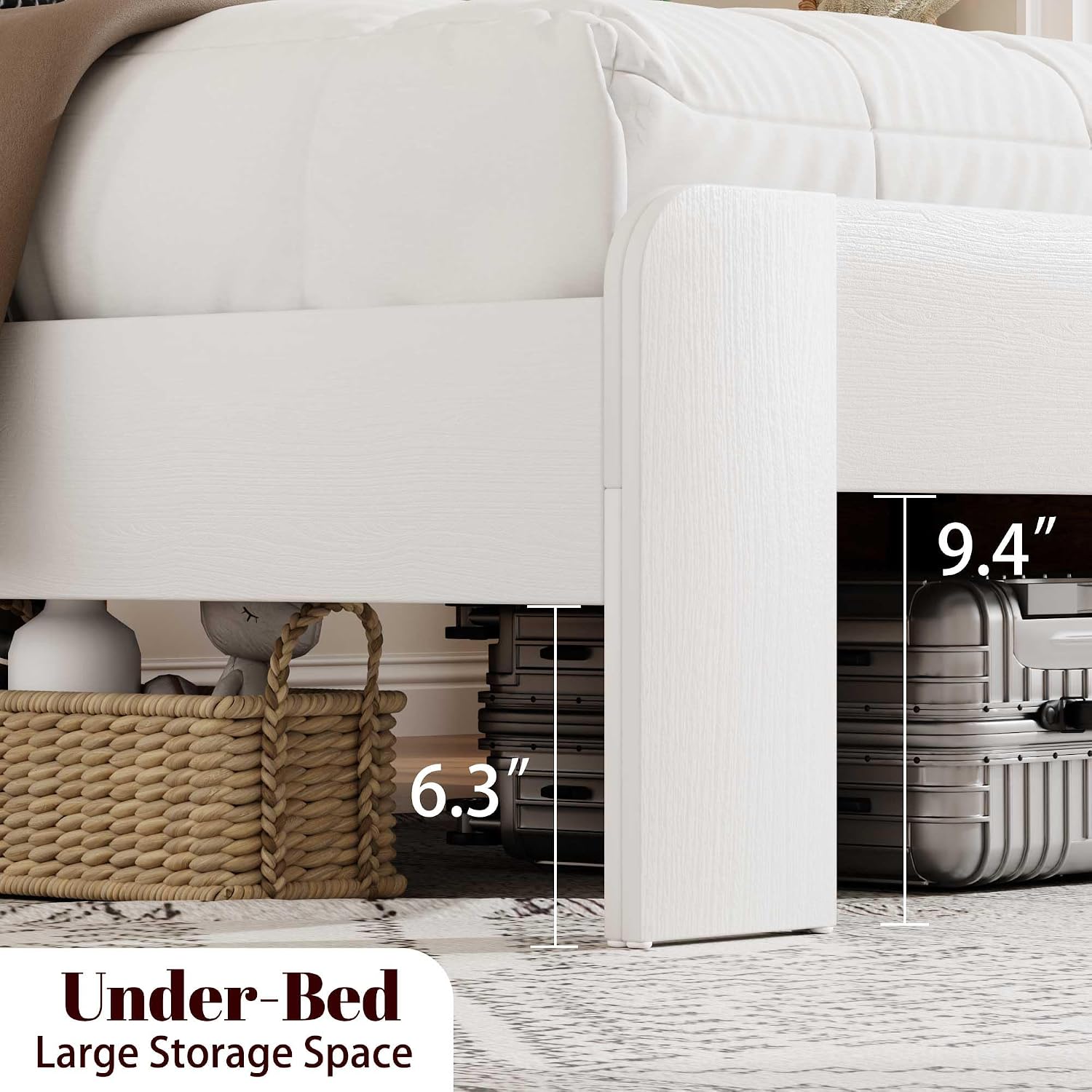 Ball & Cast Queen Bed Frame with Storage Headboard & Built in Charging Station,Farmhouse Platform Bed Frame Queen Size with Wood Slats Support,No Noise,No Box Spring Needed, White