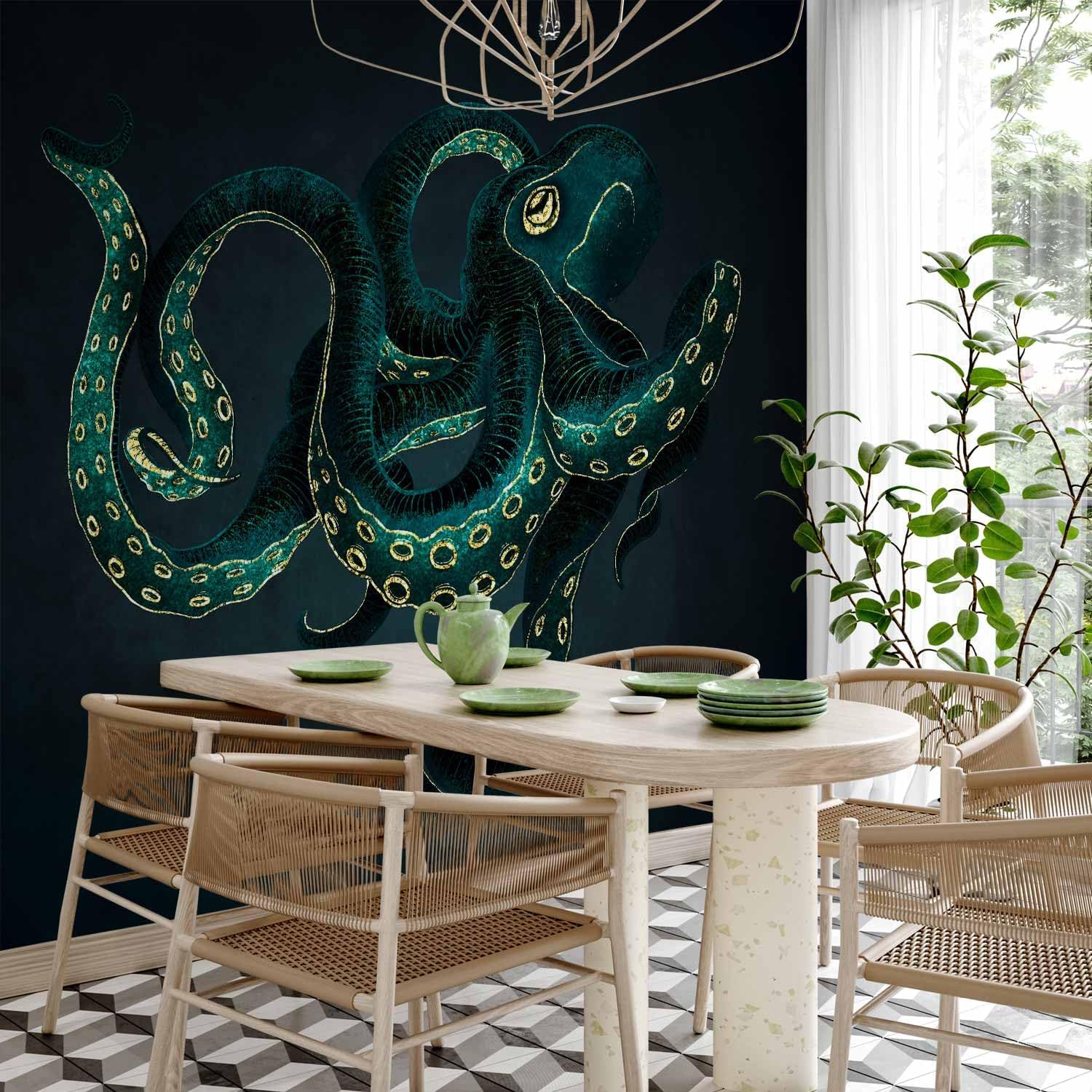 artgeist Premium Wall Mural Ocean 138x101 in - XXL Non-Woven Wallpaper Fleece Wall Decor Photo Print Picture Image Design Underwater Abstract Octopus g-C-10024-a-a