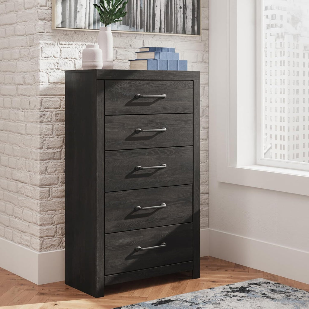 Signature Design by Ashley Delmorta Rustic 5-Drawer Chest of Drawers with Safety Stop, Gray