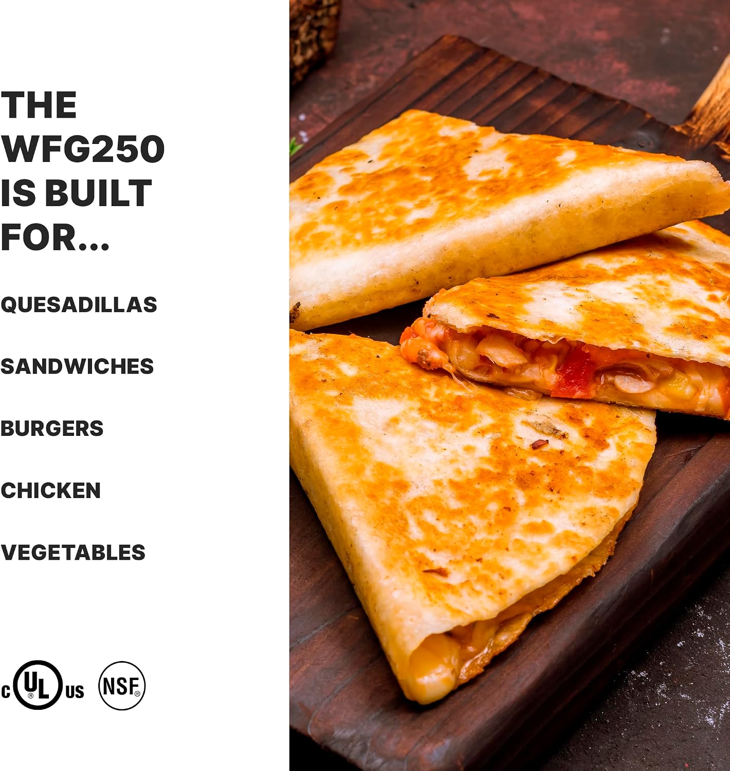 Waring Commercial Panini Press, Flat Cast Iron Plates, 14.5' x 11' Cooking Surface, 570°F Adjustable Thermostat, for Sandwiches up to 3' Thick, Professional Kitchen Grill, 120V, WFG250