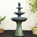 Glitzhome Water Fountain Outdoor Floor-Stand Fountain with LED Light & Pump, Oversized 3 Tier Ceramic Turquoise Waterfall Patio Fountains and Waterfalls Outdoor Yard Fountains for Lawn Garden Backyard