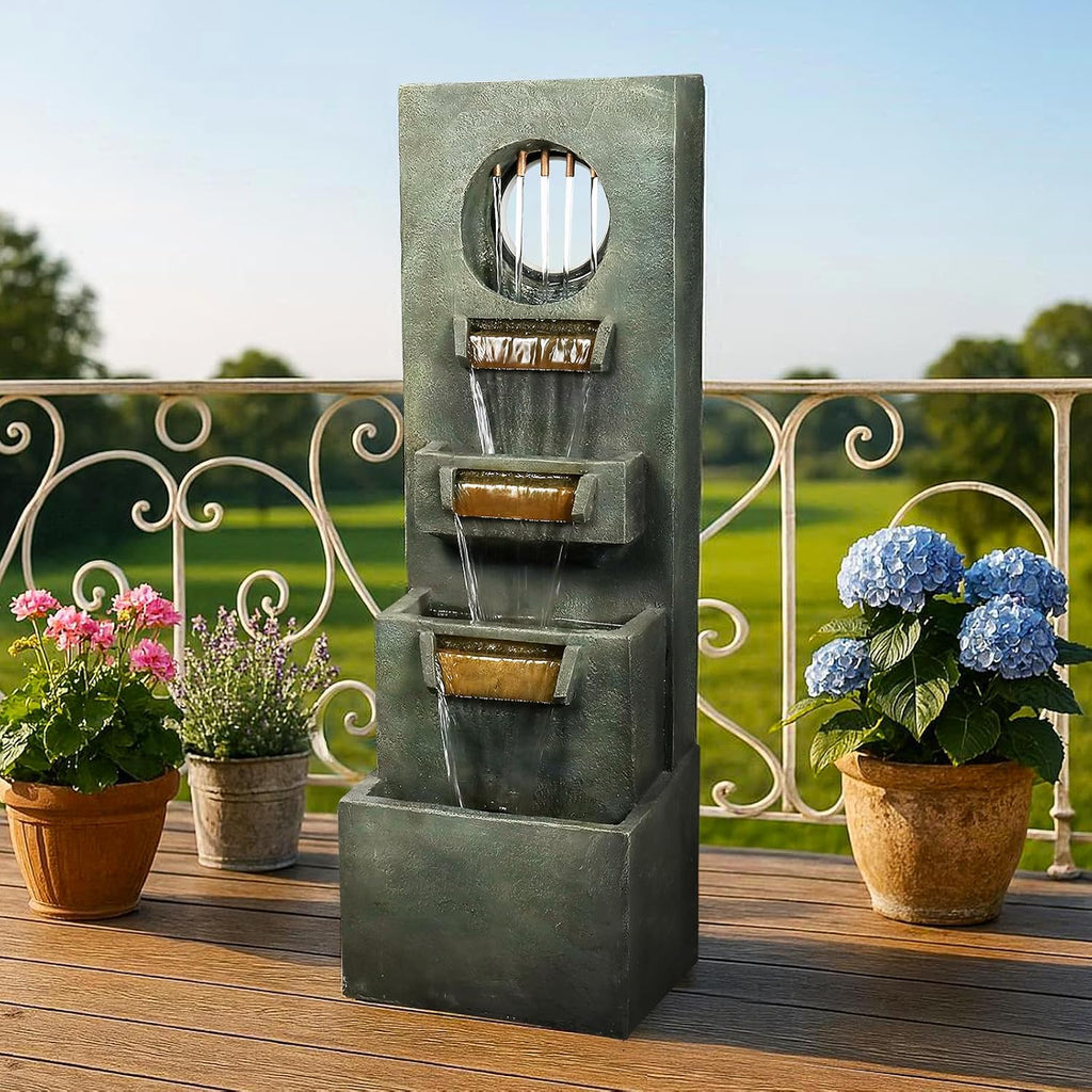 Naturefalls 39.3' H Modern Outdoor Fountain - 4-Tiered Outdoor Garden Fountains with Contemporary Design&LED Light for Garden, Patio, Deck, Porch, Backyard and Home Art Decor