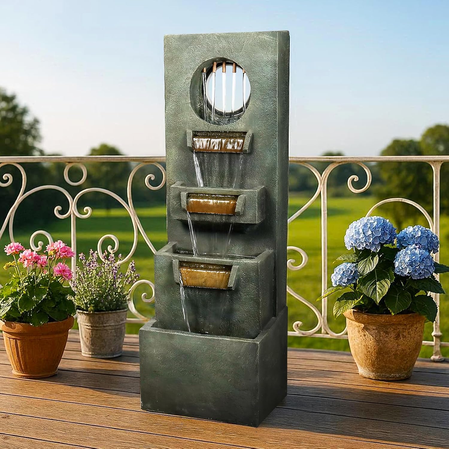 Naturefalls 39.3' H Modern Outdoor Fountain - 4-Tiered Outdoor Garden Fountains with Contemporary Design&LED Light for Garden, Patio, Deck, Porch, Backyard and Home Art Decor