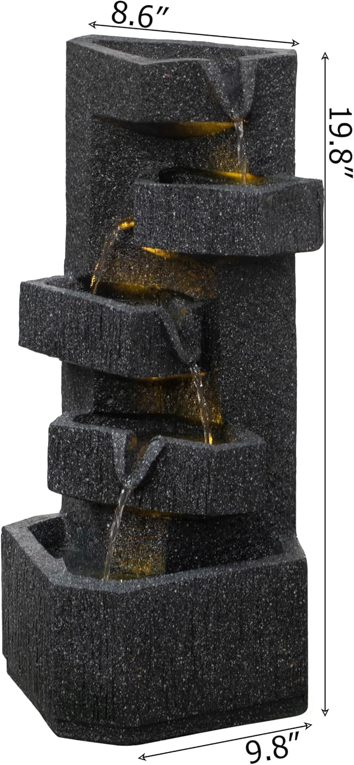 Gardenised Water Fountain with LED Light for Indoor and Outdoor Accent with Soothing Waterfall Sound Ideal for Home Office Patio Backyard Deck Porch Balcony and Tabletop Display, Modern Steps Flow