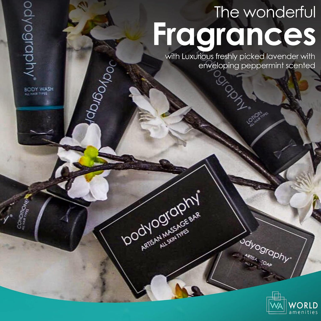 World Amenities - Bodyography - Bulk Shampoo | 300 Count, 1.4oz | Lavender Peppermint, Mini Travel Size Toiletries (100% Recyclable Tube with Flip Top Cap) Hotel Amenities.