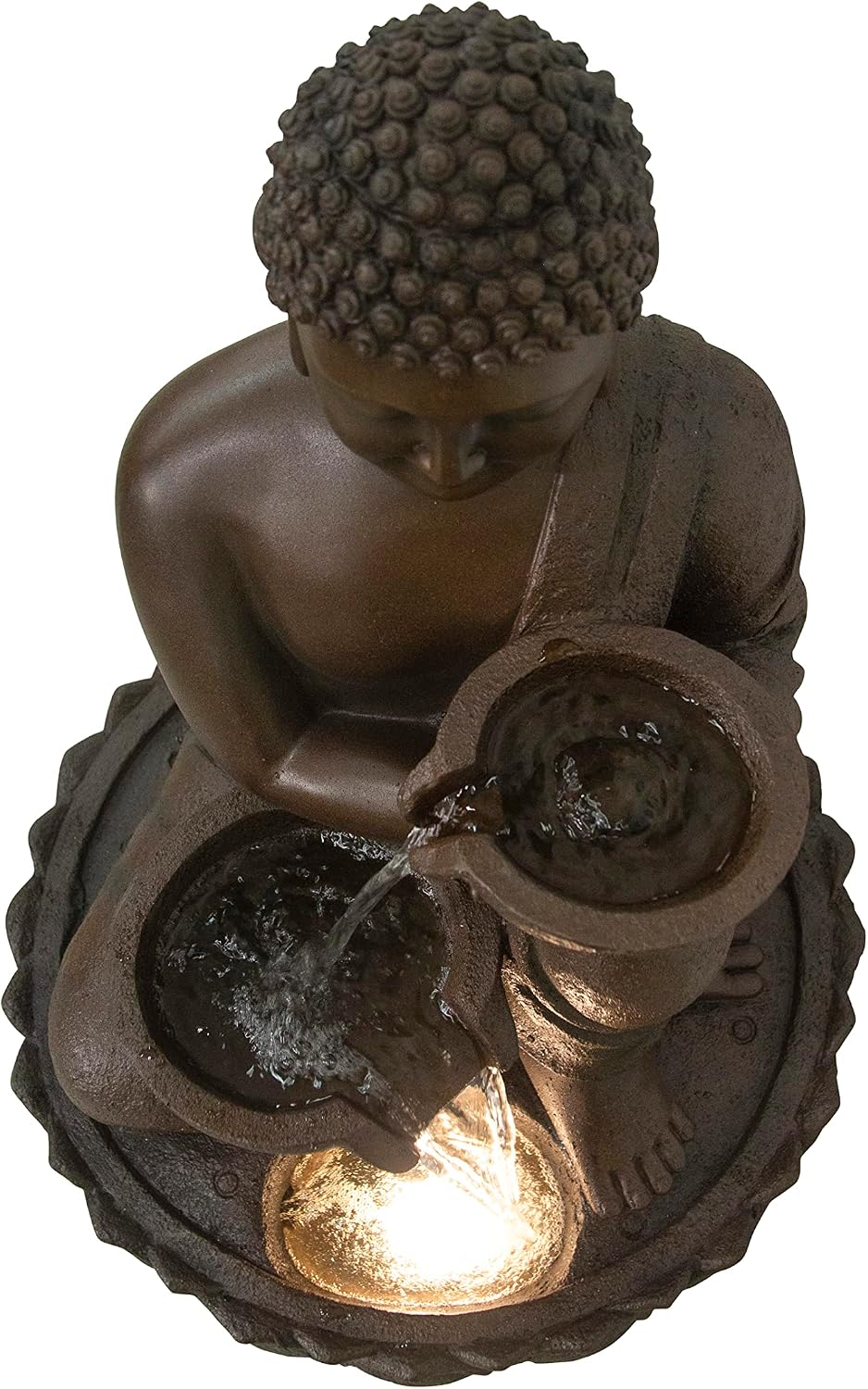 Hi-Line Gift-Large Buddha Fountain W/LED Light in/Outdoor Fountain Resin Garden Decor