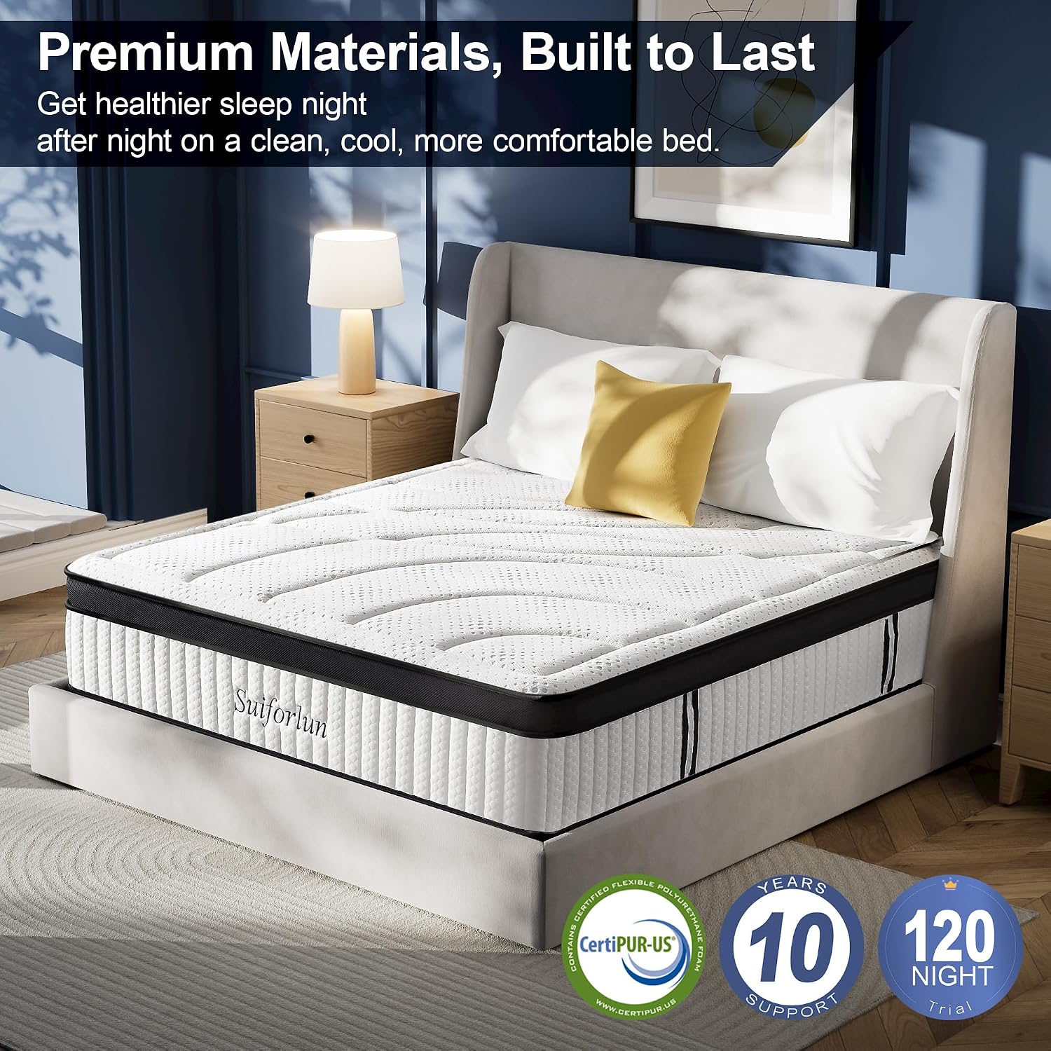 Suiforlun King Mattress, 14 Inch Hybrid Gel Memory Foam and Pocket Coils Innerspring, Euro Top Luxury King Bed Mattress with 7 Premium Layers, Pressure Relief, CertiPUR-US Certified, 80'x76'x14'