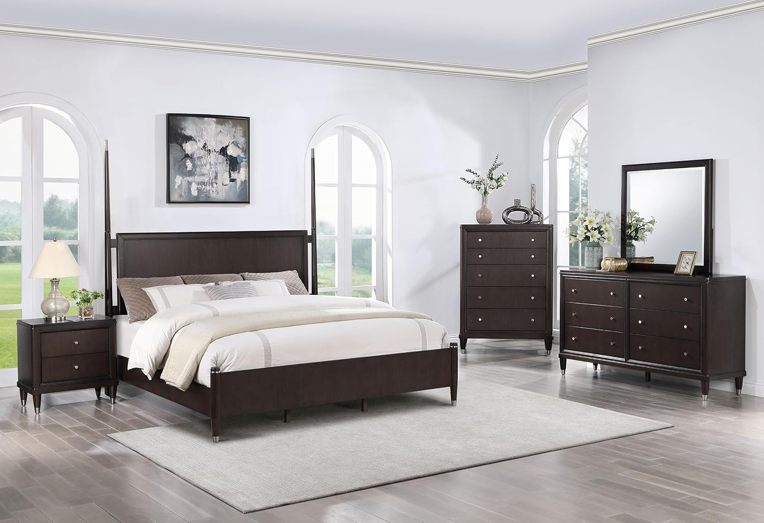 Coaster Home Furnishings Emberlyn Mid-Century Modern 5-Piece Bedroom Set Queen Size Four-Poster Bed Frame 84-inch Headboard Brown 223061Q-S5