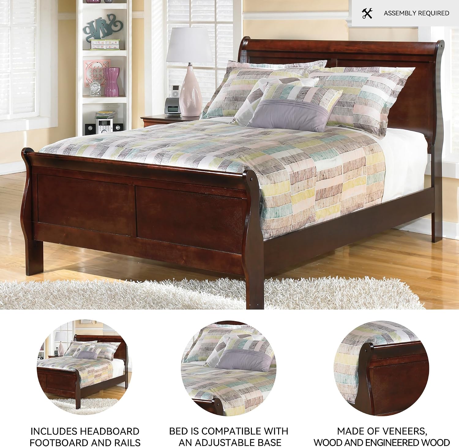Signature Design by Ashley Alisdair Traditional Full Sleigh Bed, Foundation or Box Spring Needed, Dark Brown