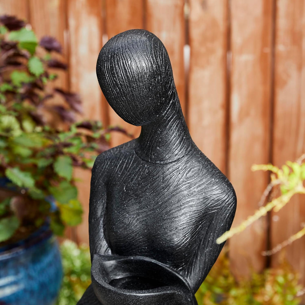 Glitzhome 39.75' H Modern Abstract Women Sculpture Outdoor Water Fountain, 5 Tier Woman Statue Waterfall Fountain with LED Lights and Pump for Porch Deck Garden Patio Backyard