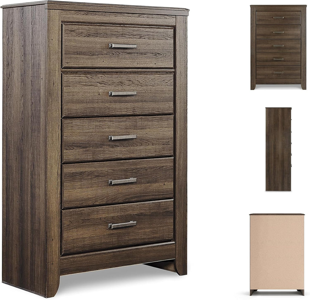 Signature Design by Ashley Juararo Rustic 5 Drawer Chest of Drawers, Aged Dark Brown