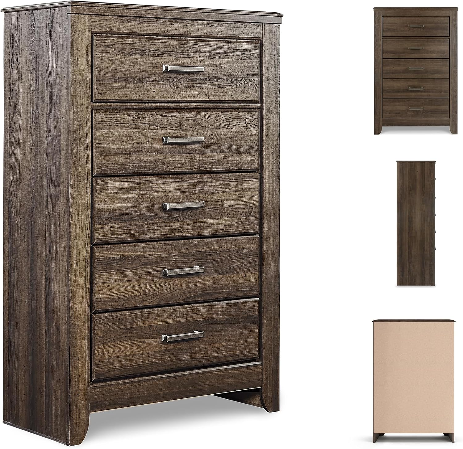 Signature Design by Ashley Juararo Rustic 5 Drawer Chest of Drawers, Aged Dark Brown