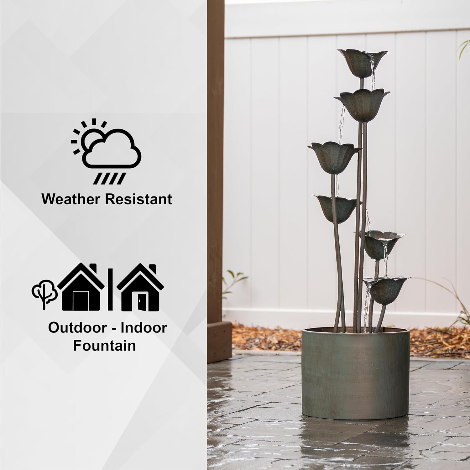 XBrand 35-Inch Freestanding Sculptural Metal Multi-Tier Flower Water Fountain, Silver