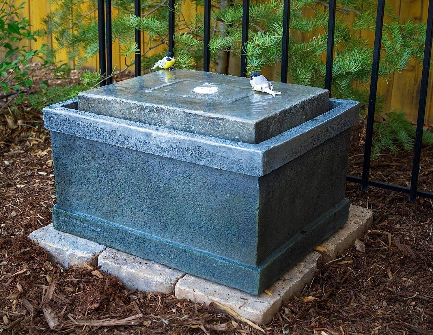 19' Stone Chest Fountain and Birdbath with LED Lights