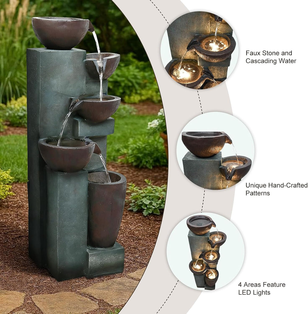 Naturefalls 39.7' Tall Outdoor Water Fountain and Waterfalls - Large Garden Fountain with LED Lights, 5-Tier Cascading, Indoor and Outdoor Fountains for Garden, Patio, Deck, Porch, Backyard and Home