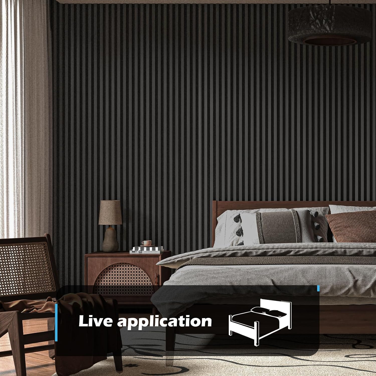 Art3d 2-Pack 94.5' x 24' Acoustic Wood Panels for Wall, 31 sq.ft Soundproof Wood Slat Panels, 3D Fluted Sound Absorbing Paneling for Interior Wall Decor, Living Room, Bedroom - Blackwood