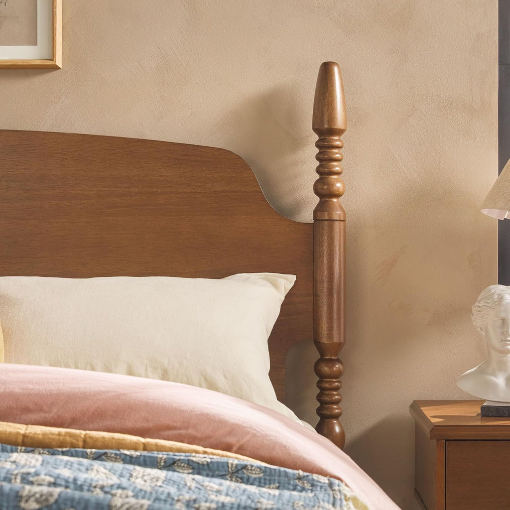 Walker Edison EZ Assembly™ Traditional Wood Spindle Post Bed, Modern Farmhouse Bed Frame Queen Bed Frame with Headboard, No Box Spring Required, Queen Size, Dark Brown