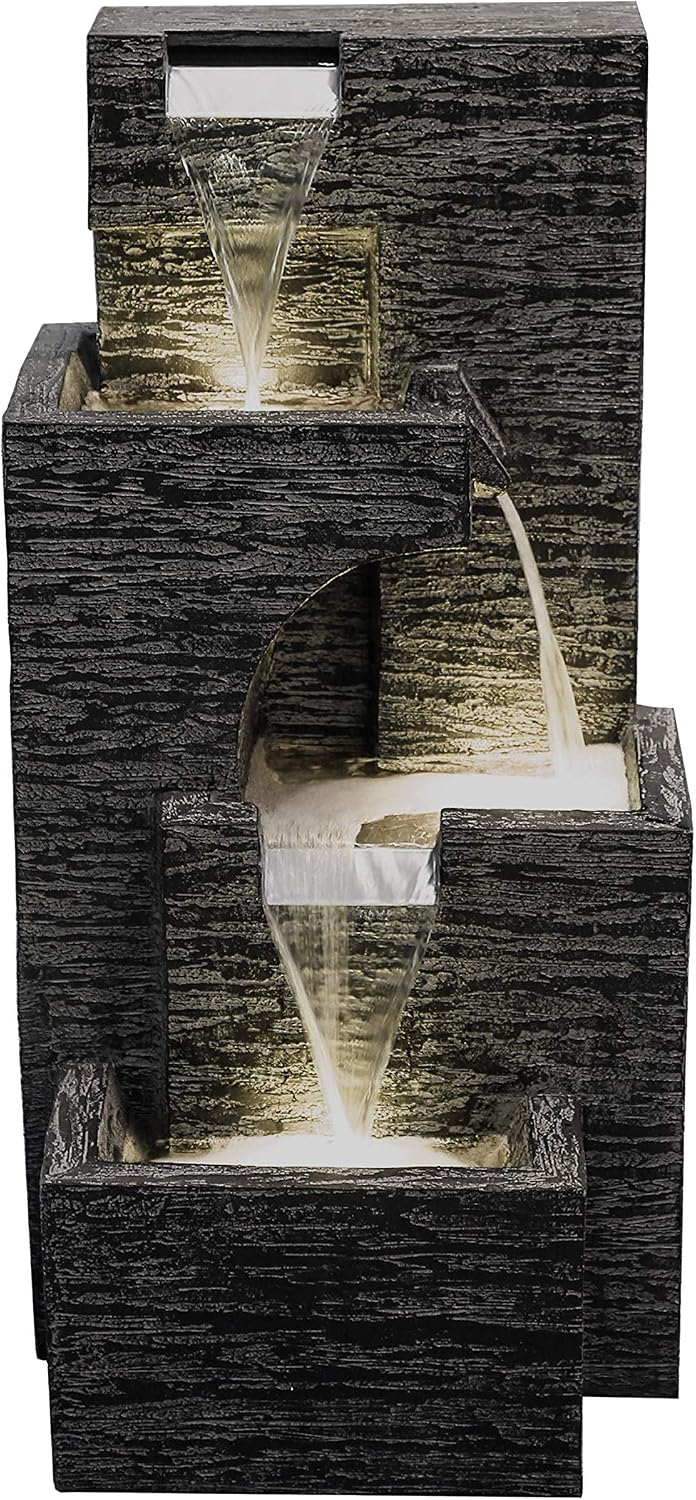 Bond Manufacturing Y95863 Malibu Tiers 32' Tall Lighted Zen Fountain, Gray