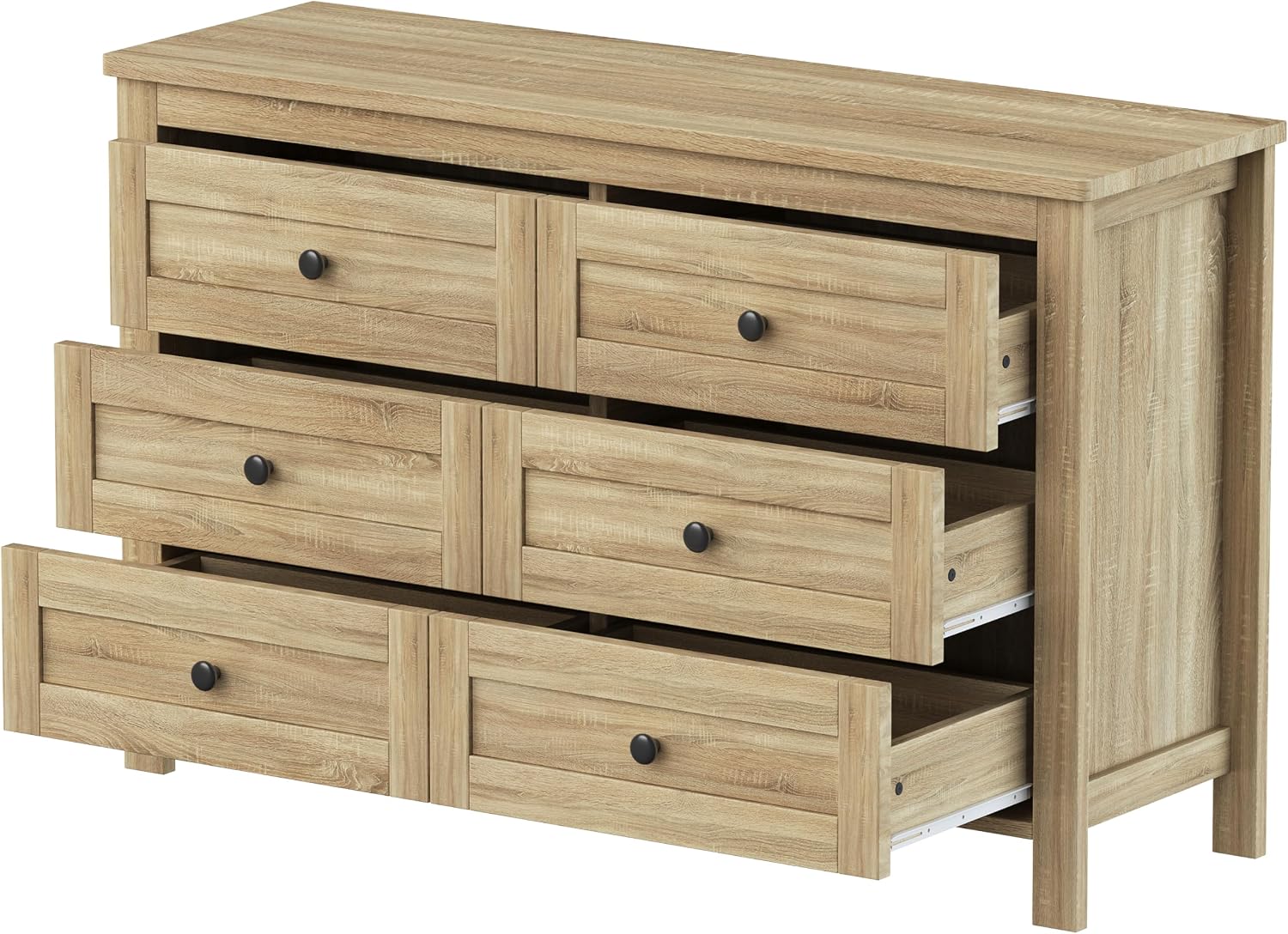Farmhouse Bedroom Set 3 Pieces, Queen Size Wood Platform Bed Frame, Nightstand and Dressing Table, Queen Bedframe with Double Sliding Door Headboard and Charging Station (Natural, Queen)