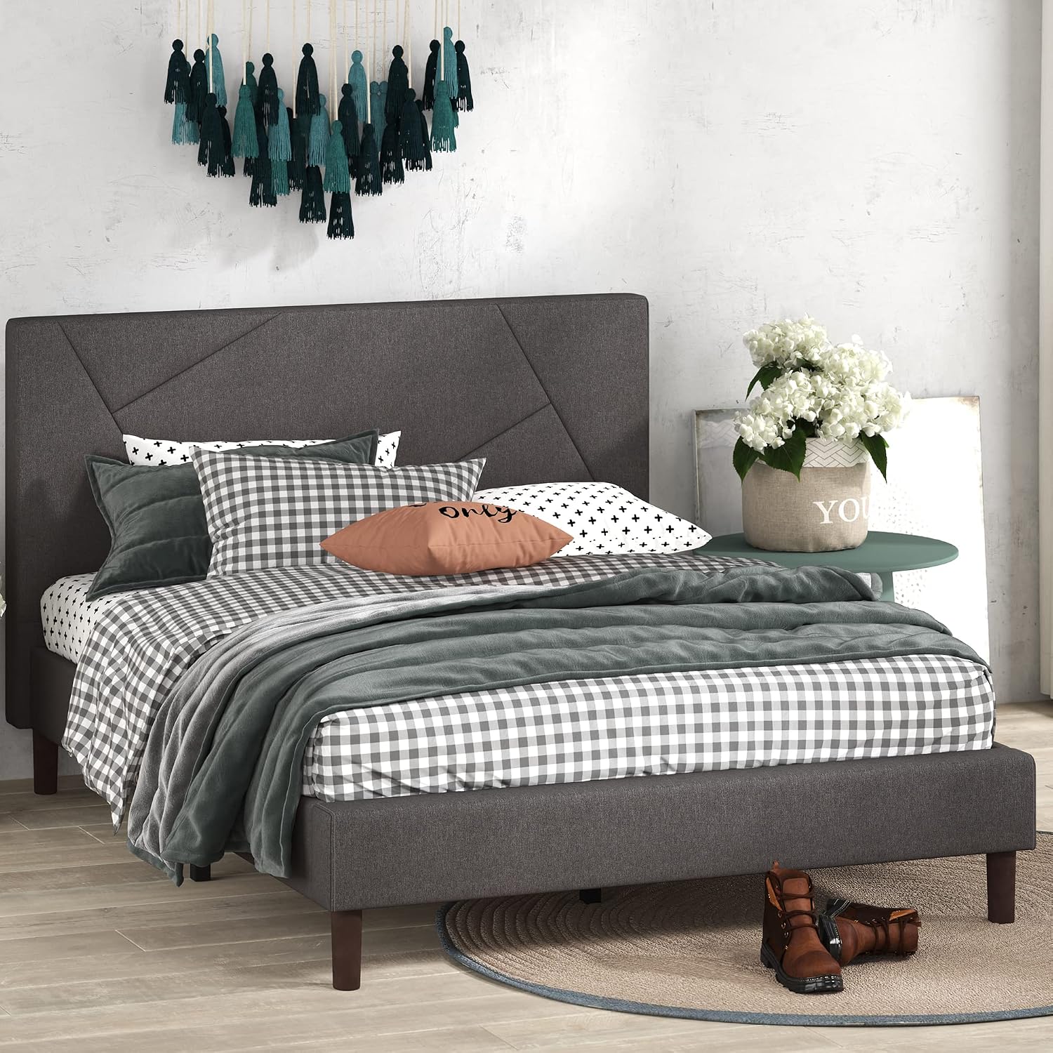 Zinus Judy Upholstered Platform Bed Frame, Mattress Foundation, Wood Slat Support, No Box Spring Needed, Easy Assembly, Full Grey